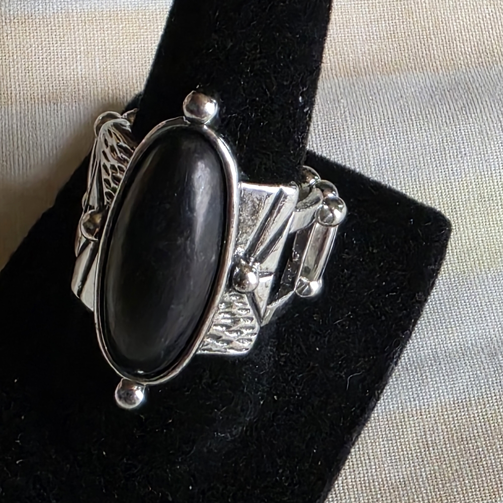 Silver and Black Oval Statement Ring